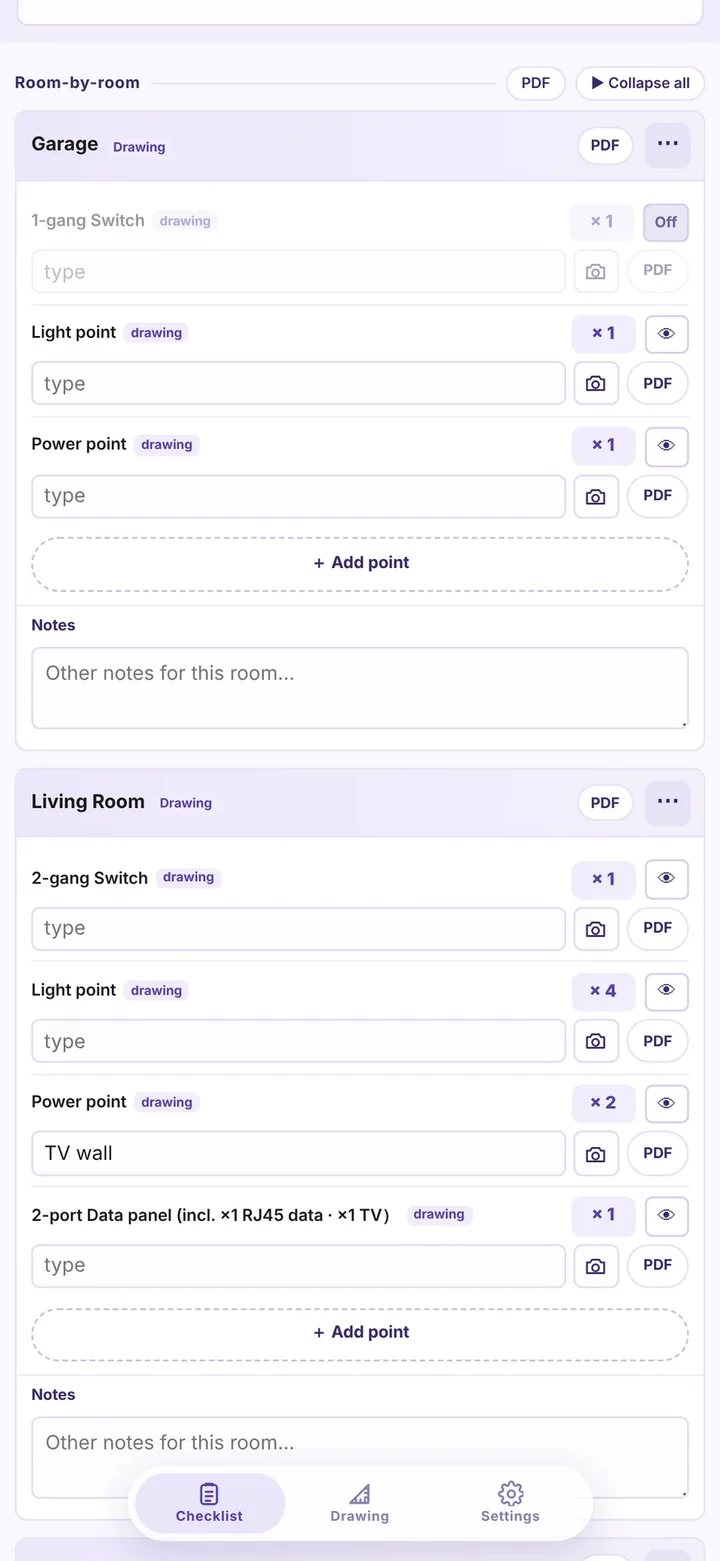 Checklist page with a row left out
