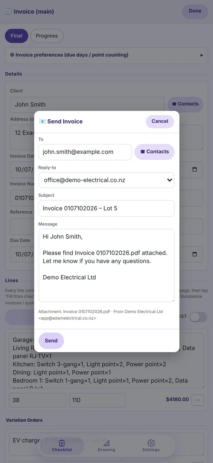 Email to client